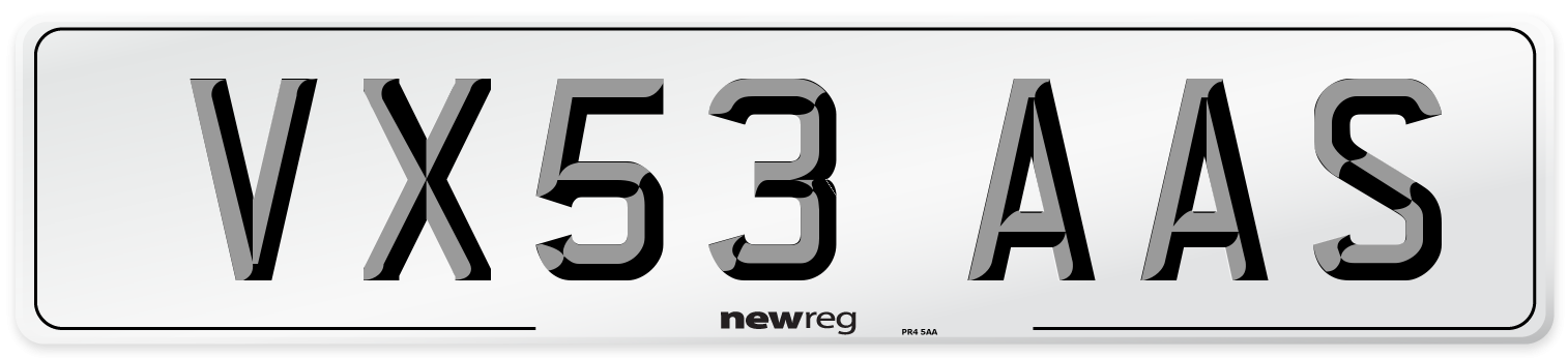 VX53 AAS Number Plate from New Reg